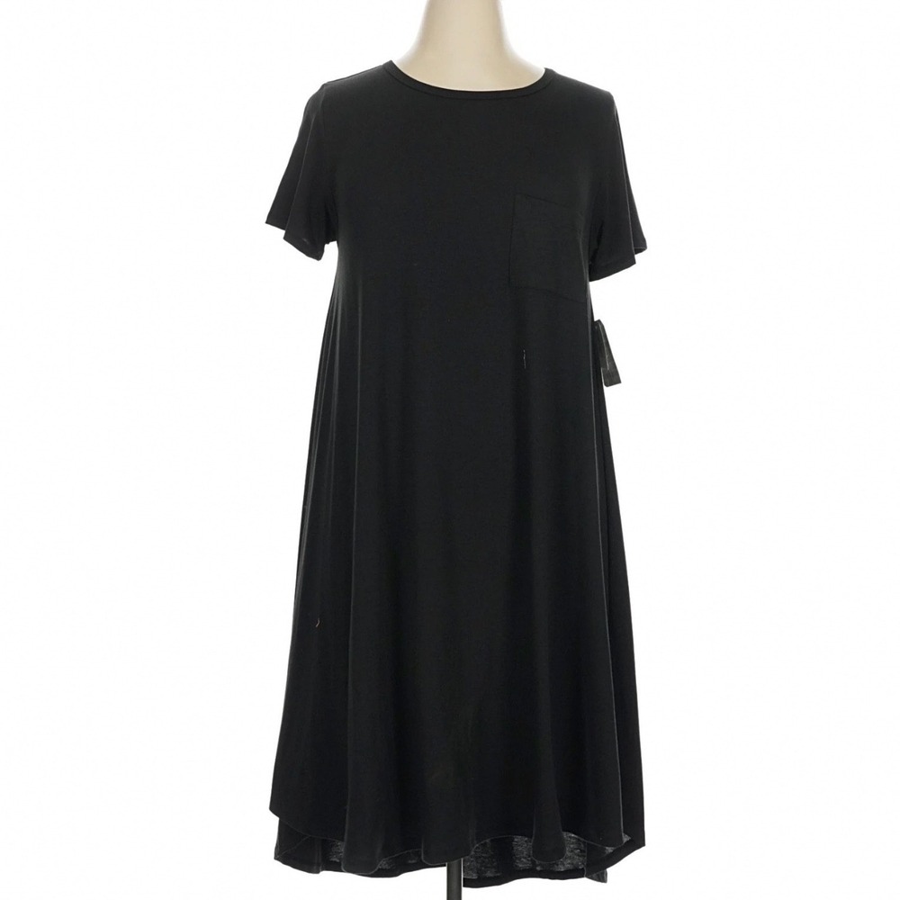 LuLaRoe Womens Dress Carly Size XL Solid Black NOIR Jersey Material Hi-Low NWT